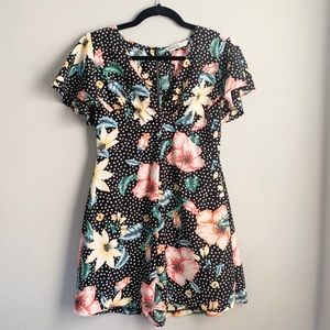Zara Black & White Polka Dot Floral Romper.